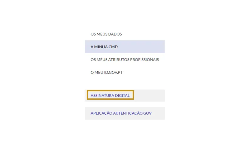 Aceder a "Assinatura Digital"